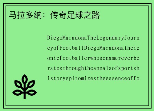 马拉多纳：传奇足球之路
